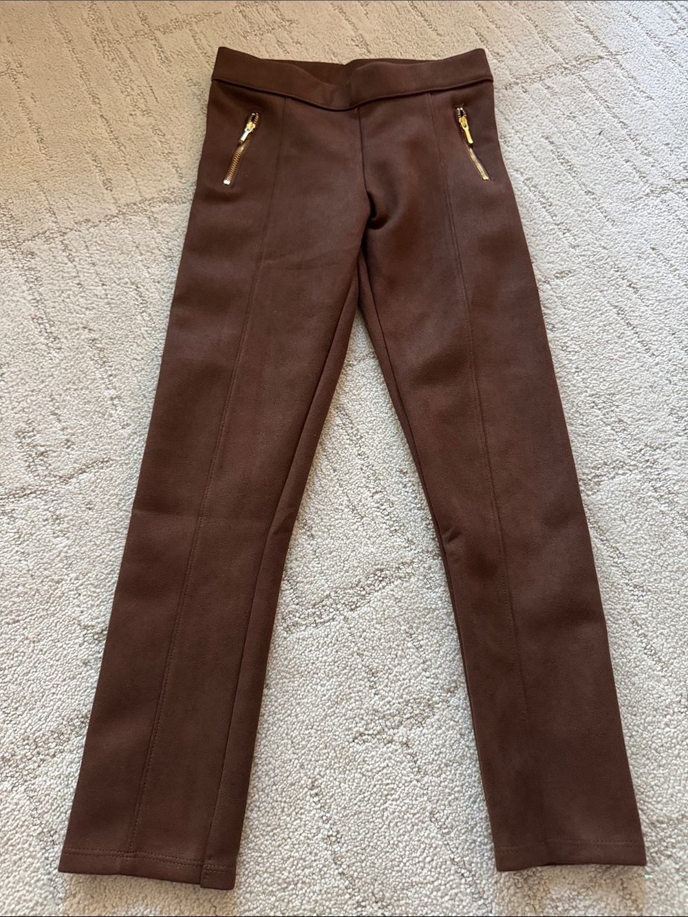 Janie and Jack Brown Girls' Leggings with Gold Zippers